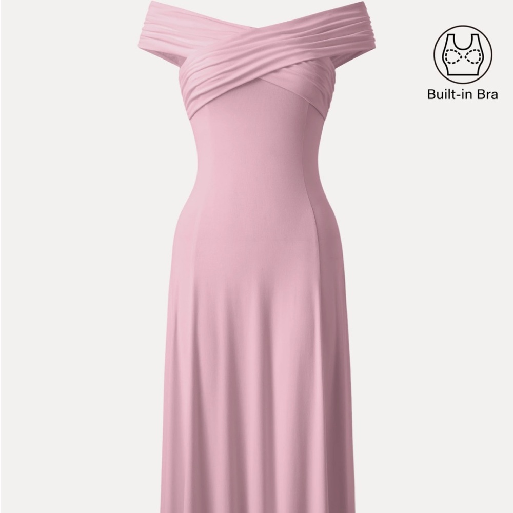 OGL Flowy Criss Cross Off-shoulder Midi Brami Dress ~ Rose Mauve
